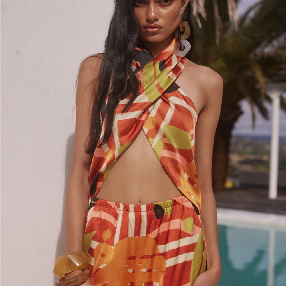 Orange Halter Neck Tank Top